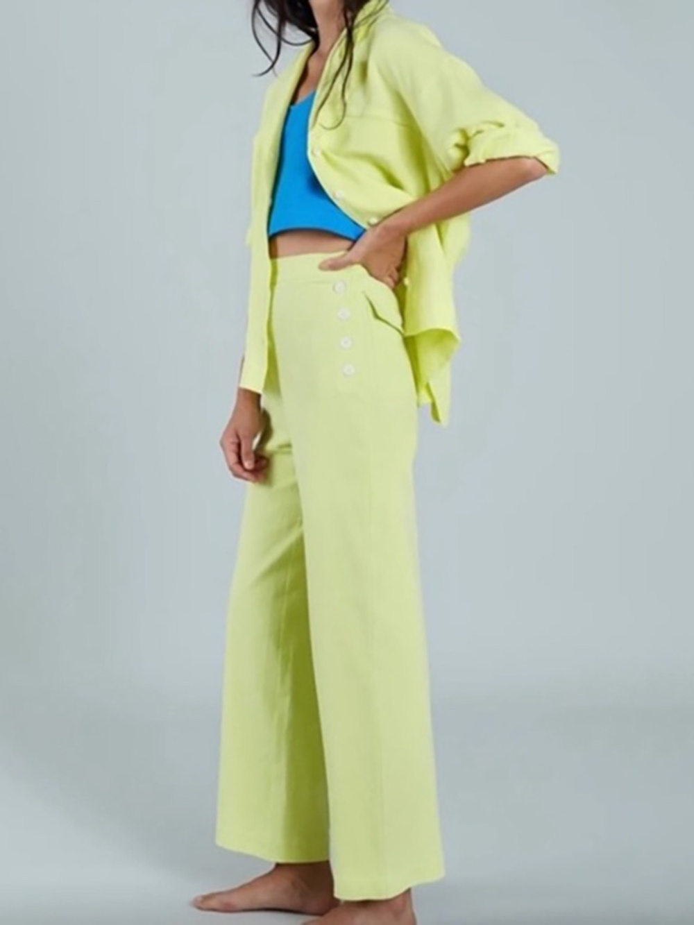Ilana Kohn tennis ball yellow cotton pant highwaisted wide lindy trousers S M 6